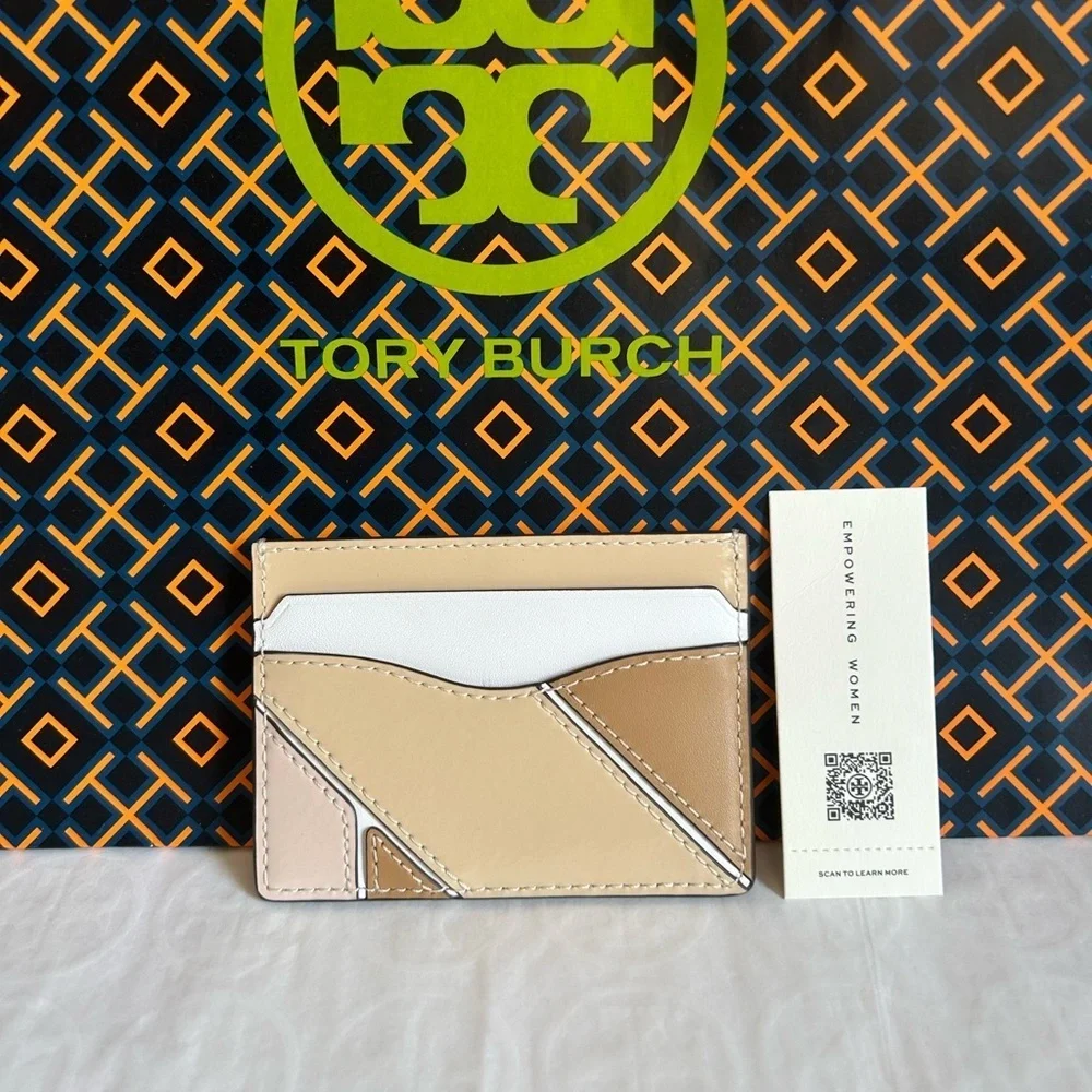 Tory Burch Emerson Color Block Slim Card Case Soft Serve Optic White Shortbread